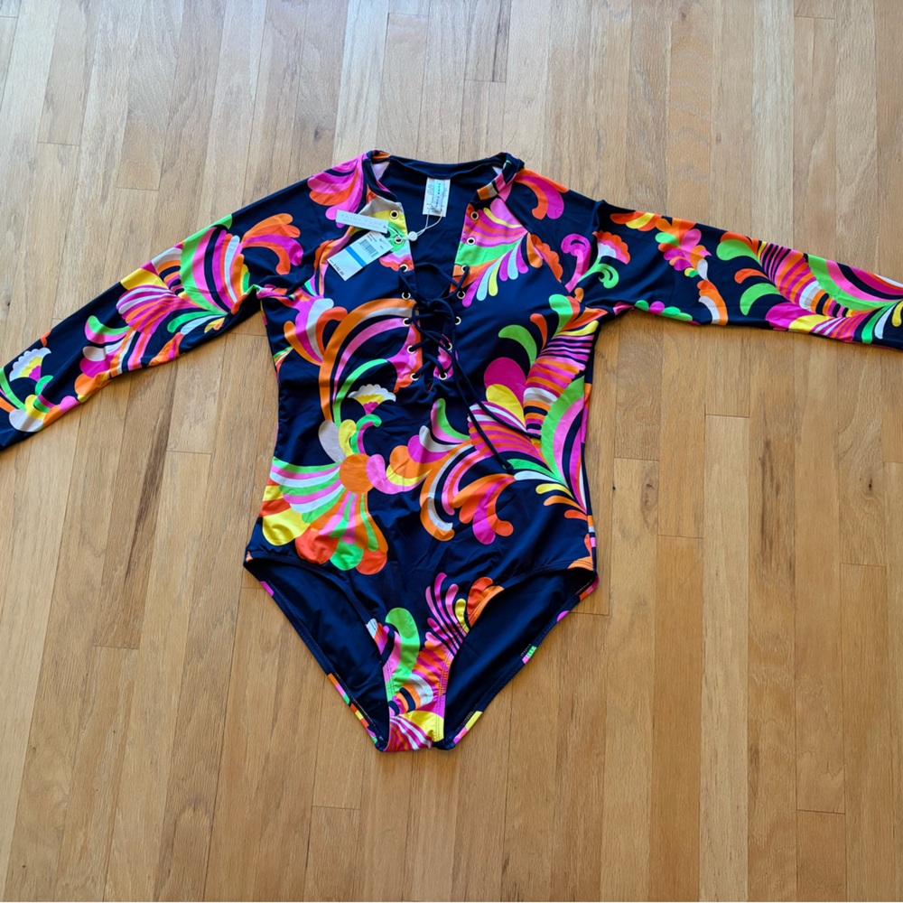 Trina Turk Multicolor Long Sleeve One Piece Swimsuit